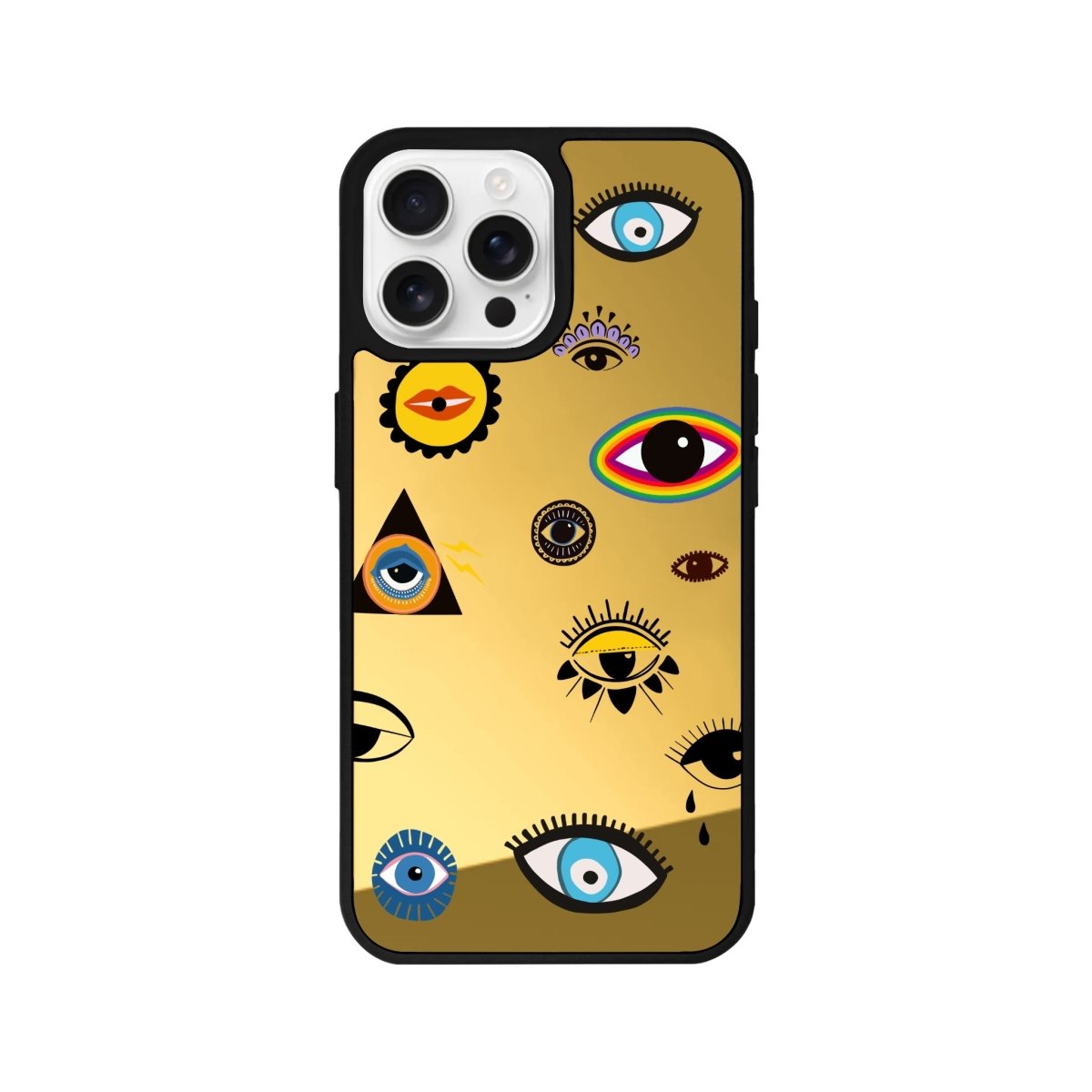 iPhone 16 Pro Eye Stickers Mirror Aynalı Telefon Kılıfı Altın - SUMTHINCS