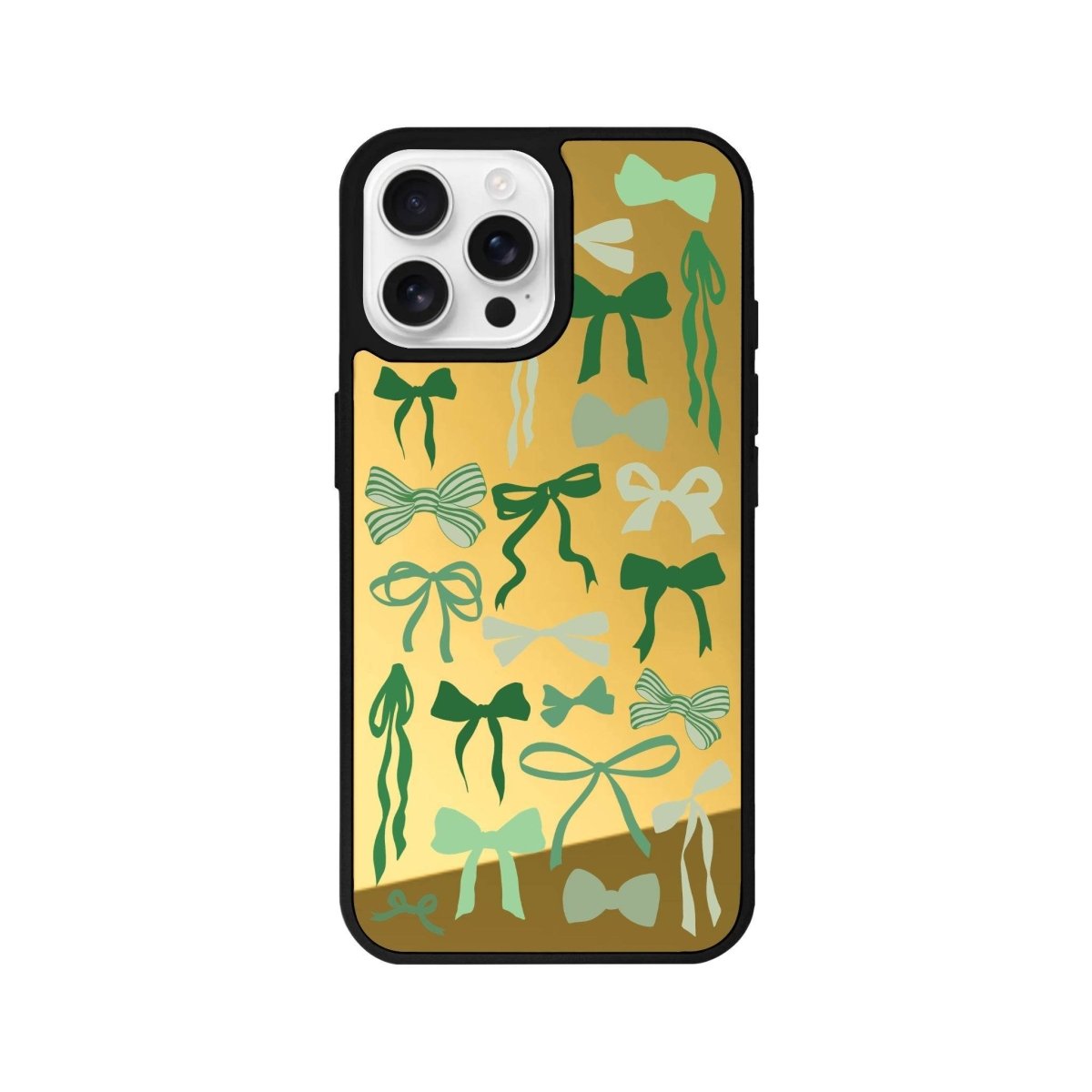 iPhone 16 Pro Green Garland Mirror Aynalı Telefon Kılıfı Altın - SUMTHINCS