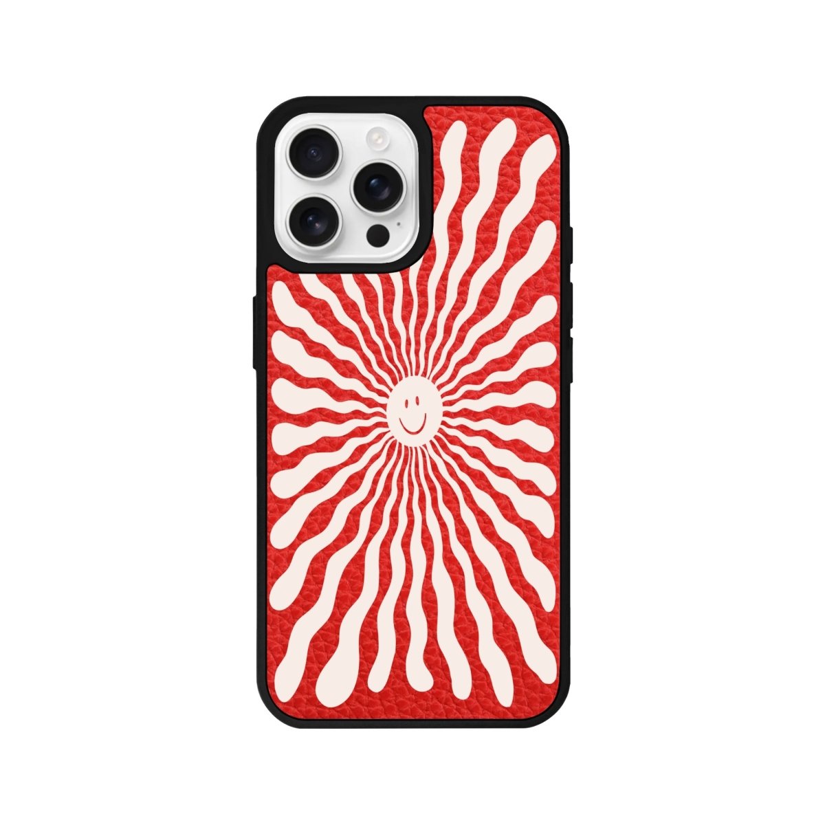 iPhone 16 Pro Happy Little Sun Leather Vegan Deri Telefon Kılıfı Kırmızı - SUMTHINCS