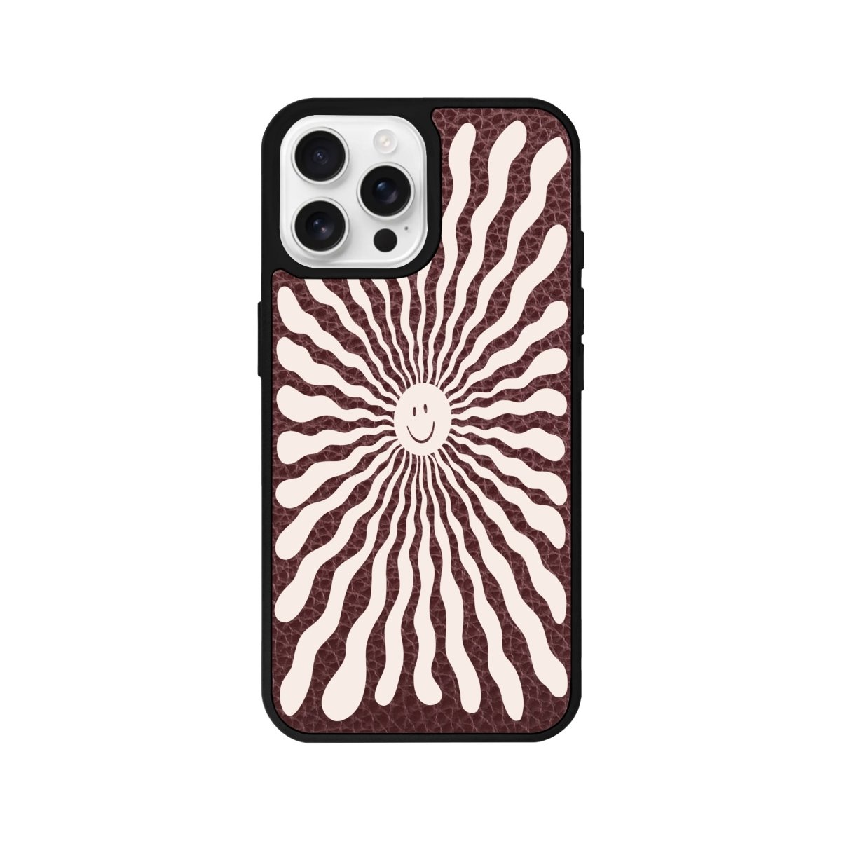iPhone 16 Pro Happy Little Sun Leather Vegan Deri Telefon Kılıfı Bordo - SUMTHINCS