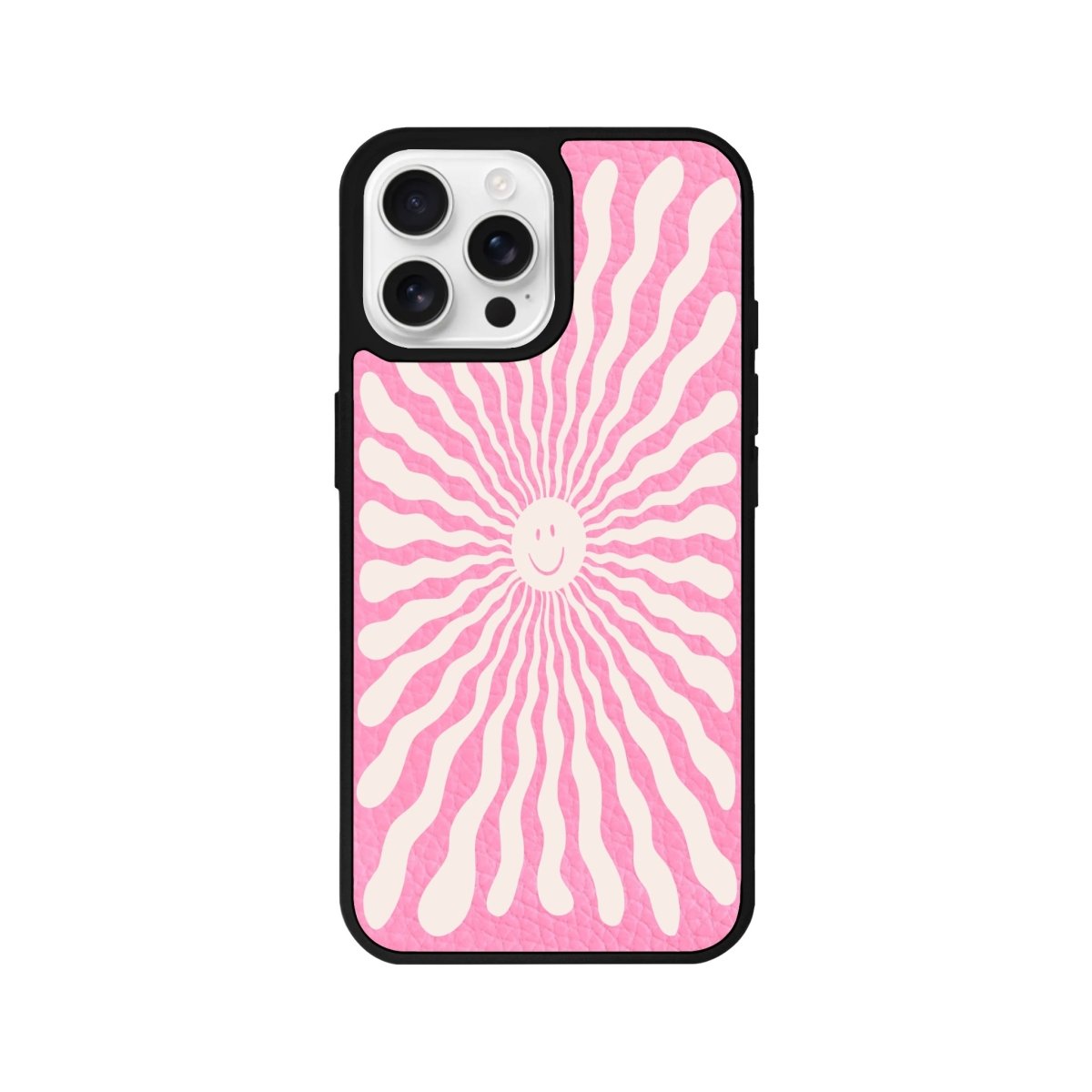 iPhone 16 Pro Happy Little Sun Leather Vegan Deri Telefon Kılıfı Pembe - SUMTHINCS