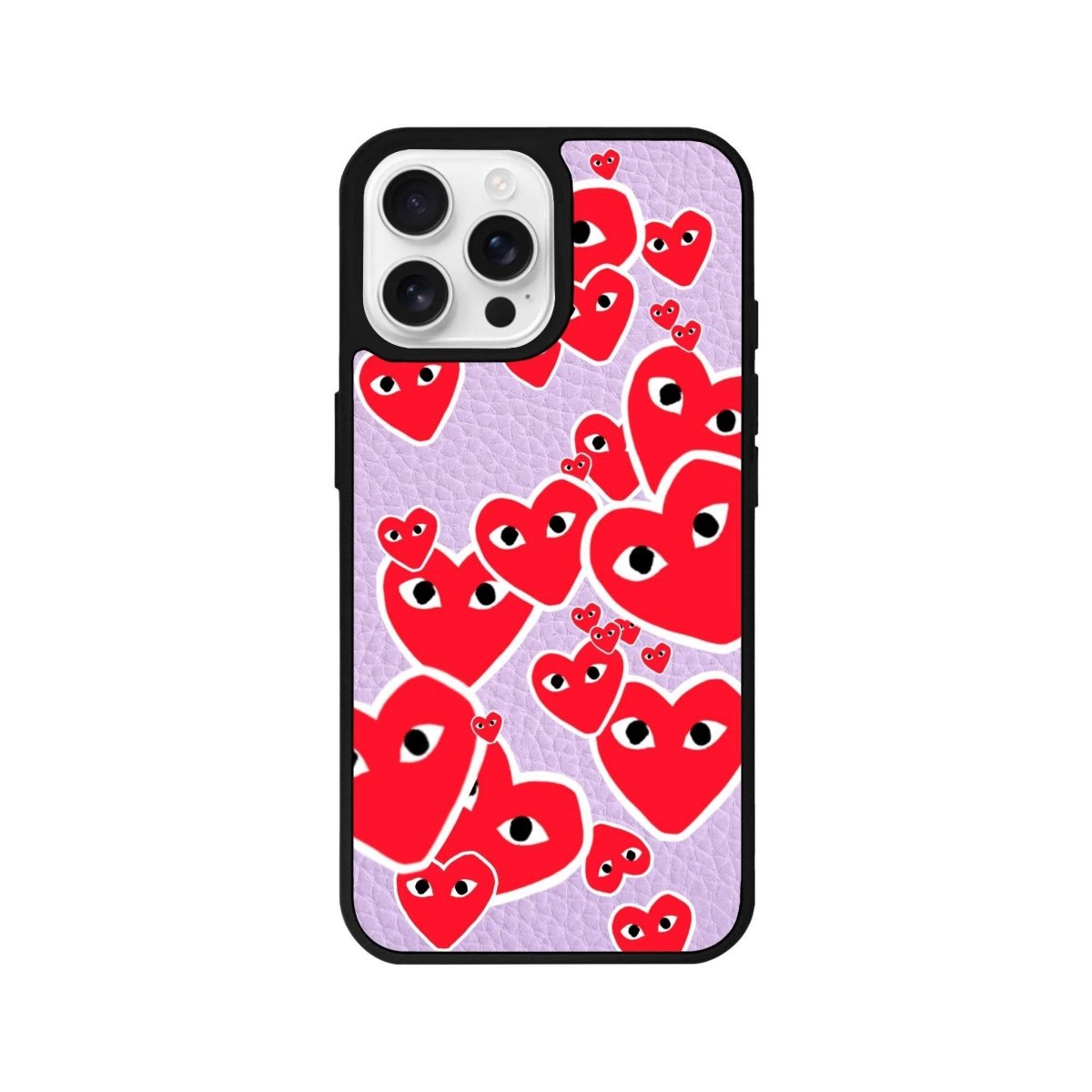 iPhone 16 Pro Hearts Leather Vegan Deri Telefon Kılıfı Lila - SUMTHINCS