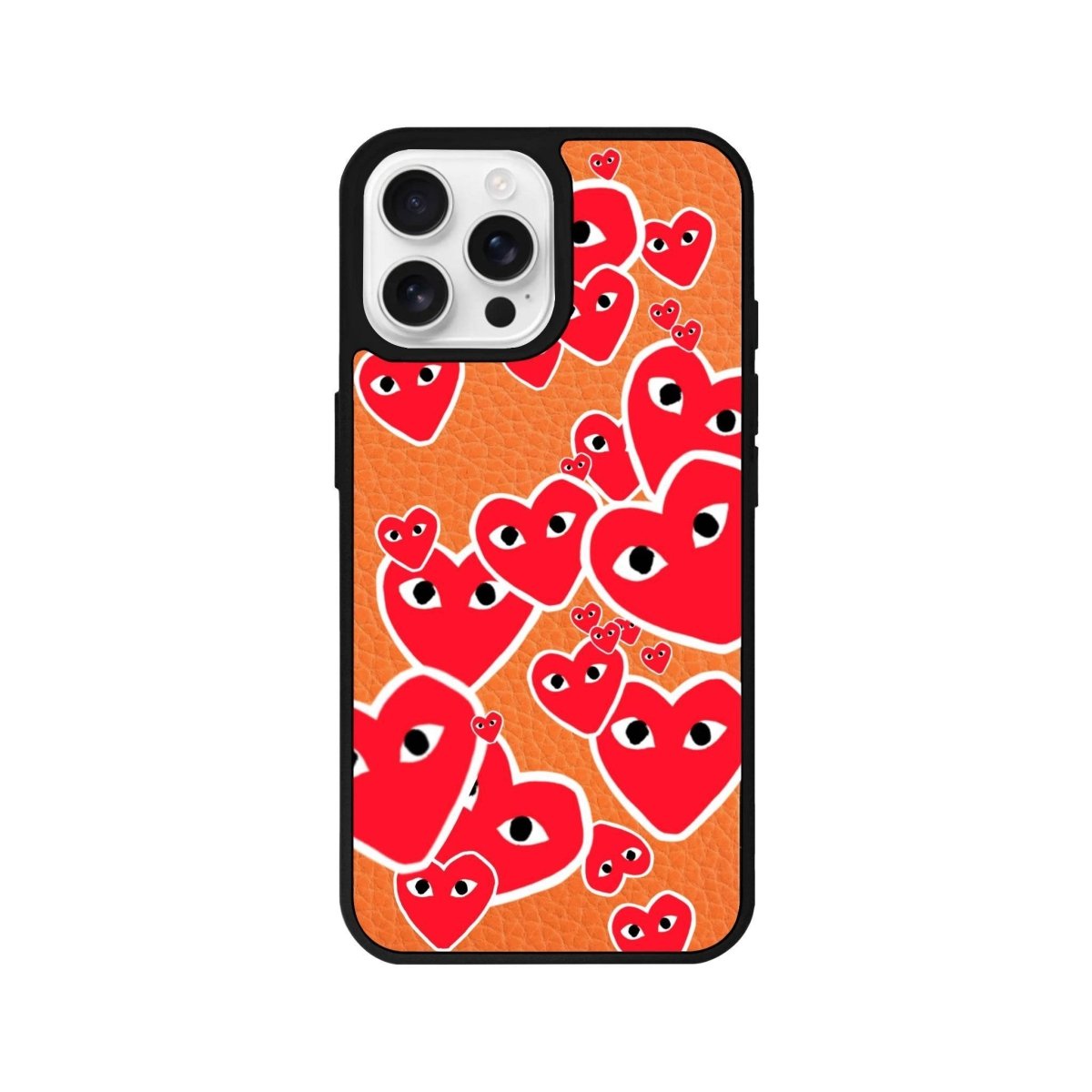 iPhone 16 Pro Hearts Leather Vegan Deri Telefon Kılıfı Turuncu - SUMTHINCS