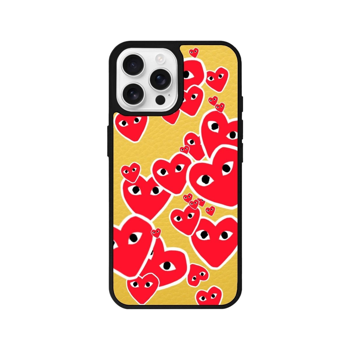 iPhone 16 Pro Hearts Leather Vegan Deri Telefon Kılıfı Sarı - SUMTHINCS