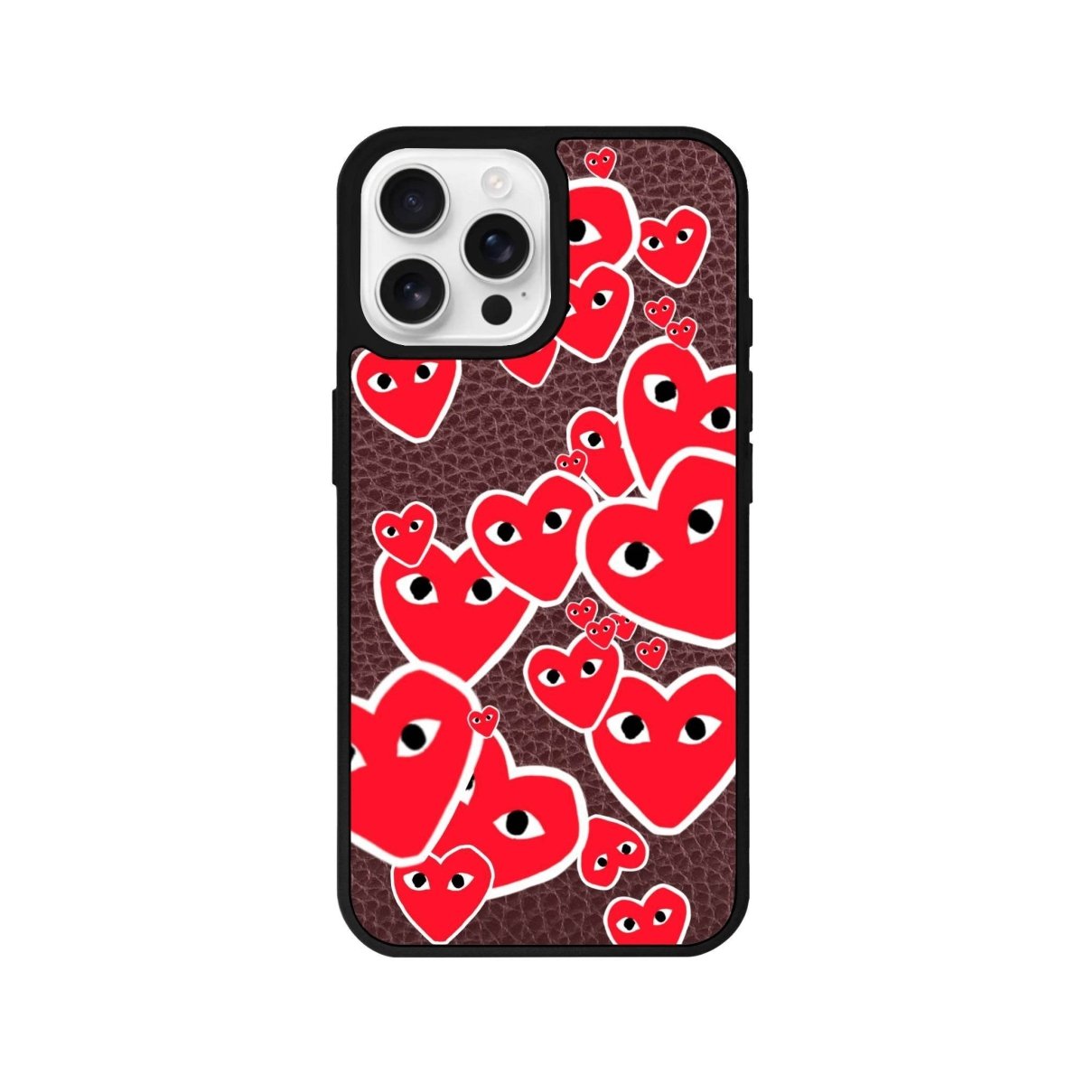 iPhone 16 Pro Hearts Leather Vegan Deri Telefon Kılıfı Bordo - SUMTHINCS