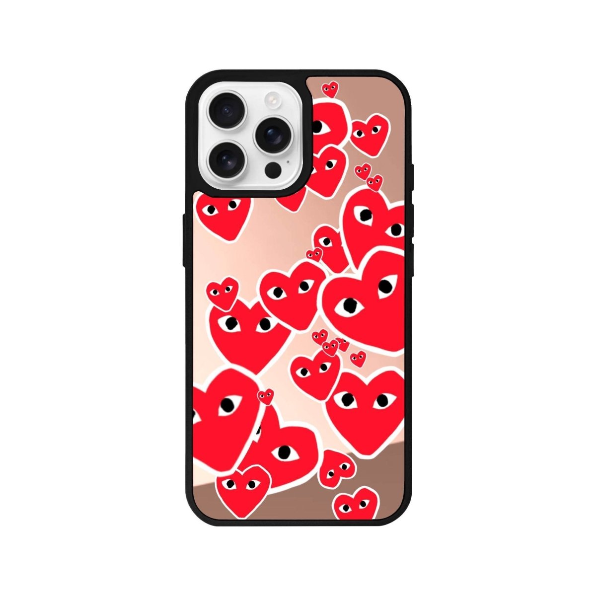 iPhone 16 Pro Hearts Mirror Aynalı Telefon Kılıfı Metalik Pembe - SUMTHINCS