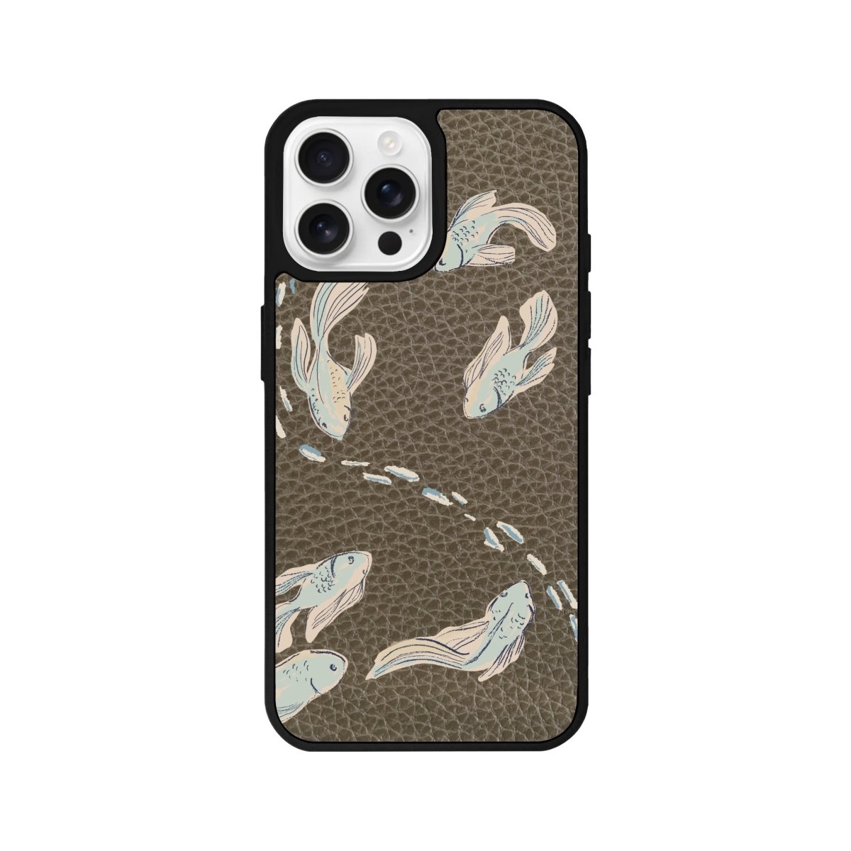 iPhone 16 Pro Koi Fish Leather Vegan Deri Telefon Kılıfı Haki - SUMTHINCS