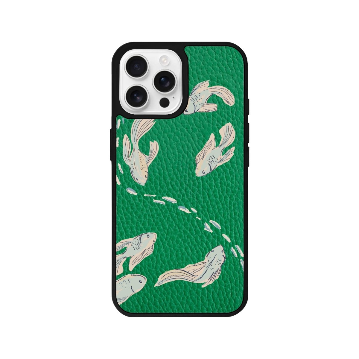 iPhone 16 Pro Koi Fish Leather Vegan Deri Telefon Kılıfı Yeşil - SUMTHINCS