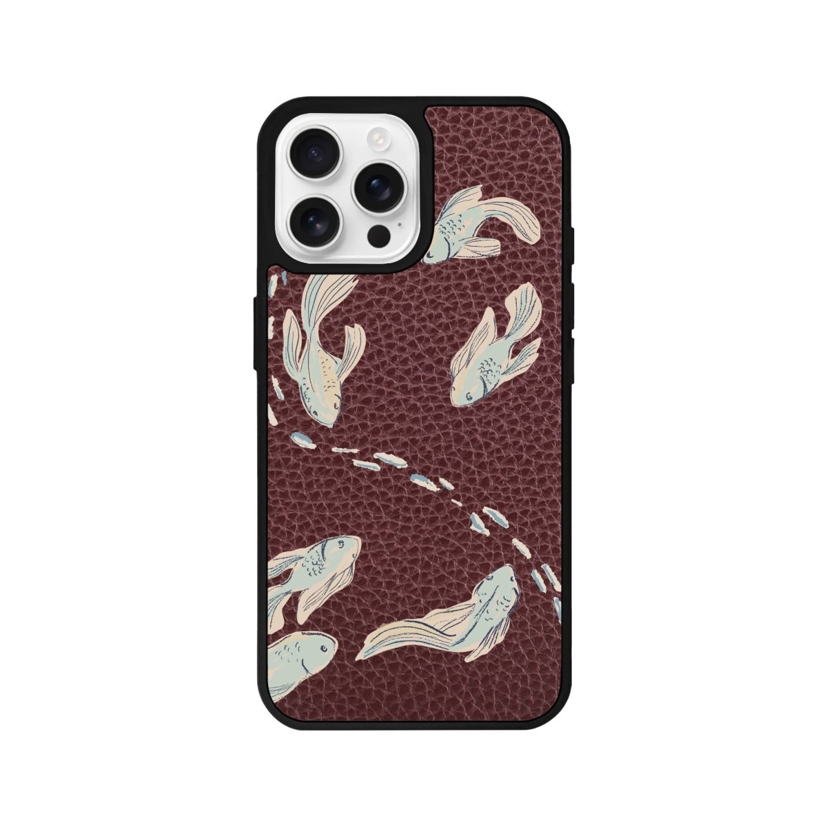 iPhone 16 Pro Koi Fish Leather Vegan Deri Telefon Kılıfı Bordo - SUMTHINCS