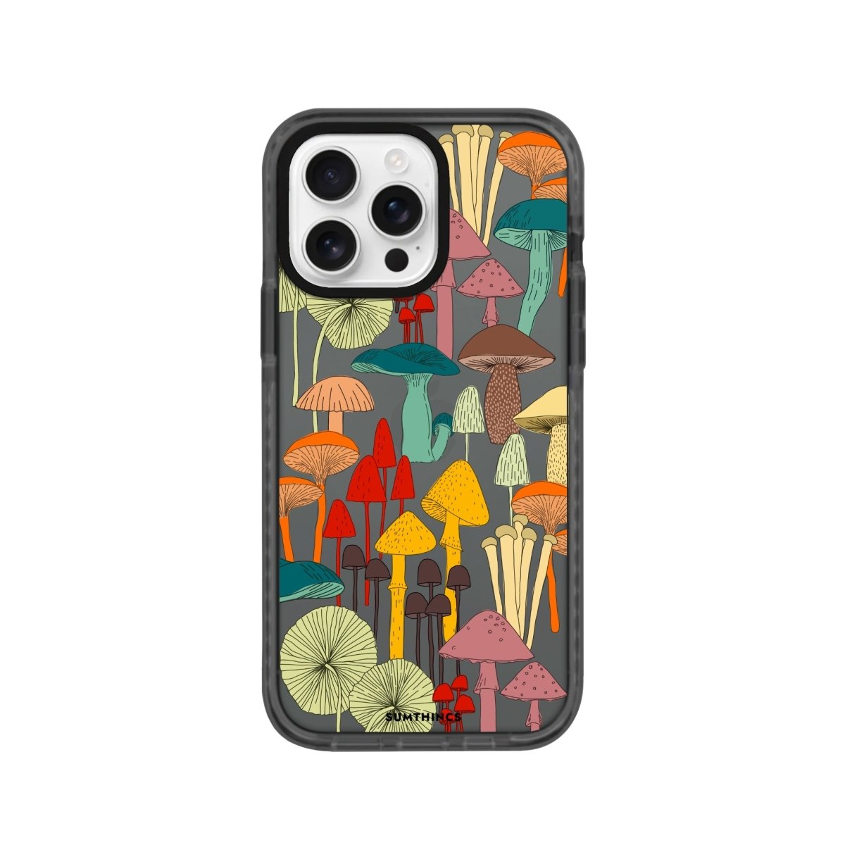 iPhone 16 Pro Mushrooms Procase Şeffaf Telefon Kılıfı Antrasit - SUMTHINCS