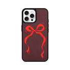 iPhone 16 Pro Red Bow Leather Vegan Deri Telefon Kılıfı - SUMTHINCS