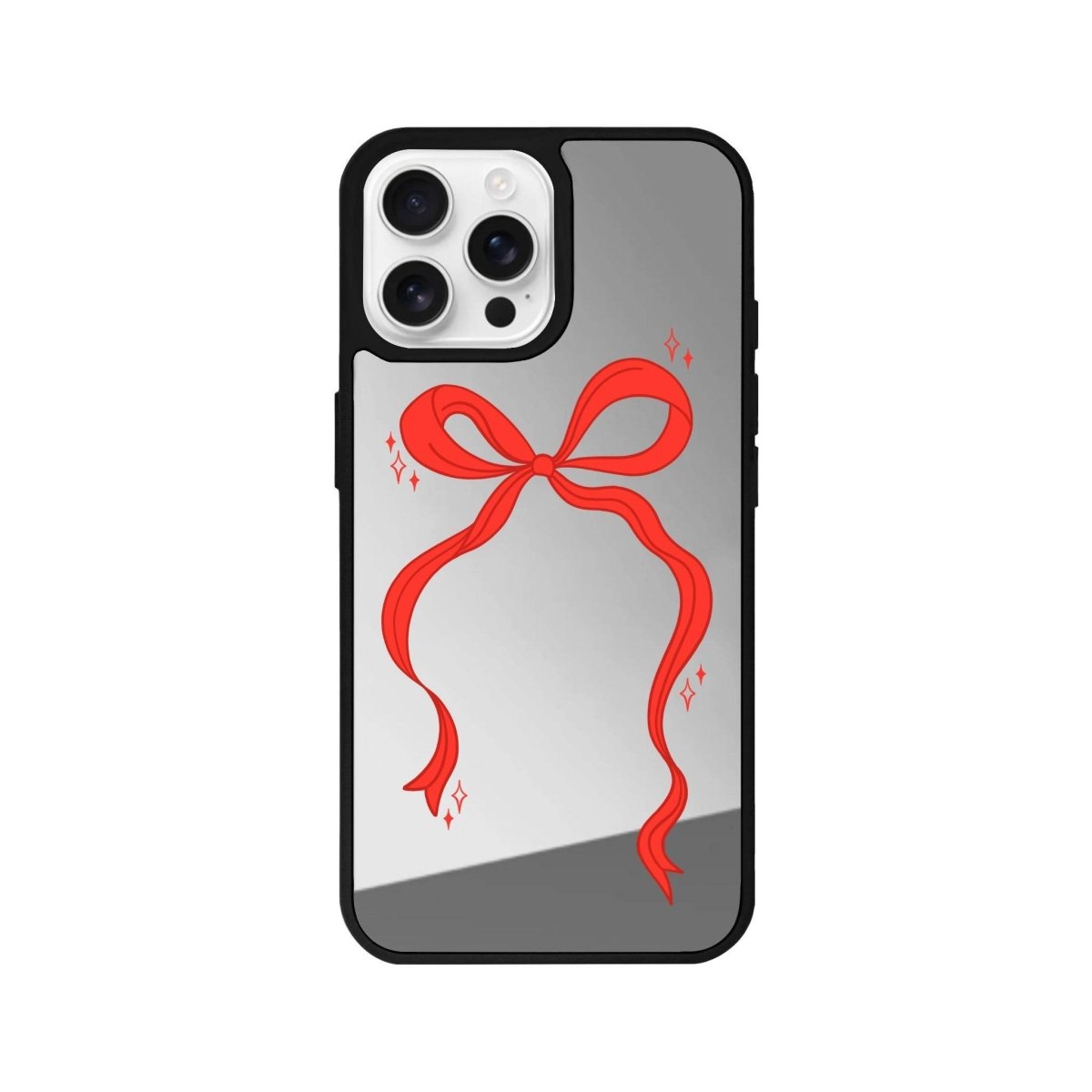 iPhone 16 Pro Red Bow Mirror Aynalı Telefon Kılıfı Gümüş - SUMTHINCS