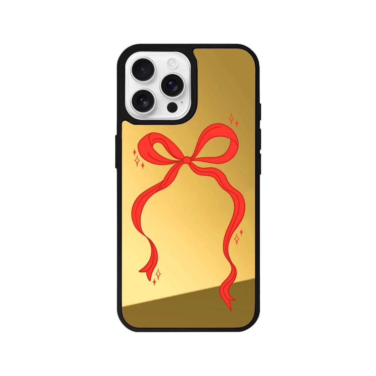 iPhone 16 Pro Red Bow Mirror Aynalı Telefon Kılıfı Altın - SUMTHINCS