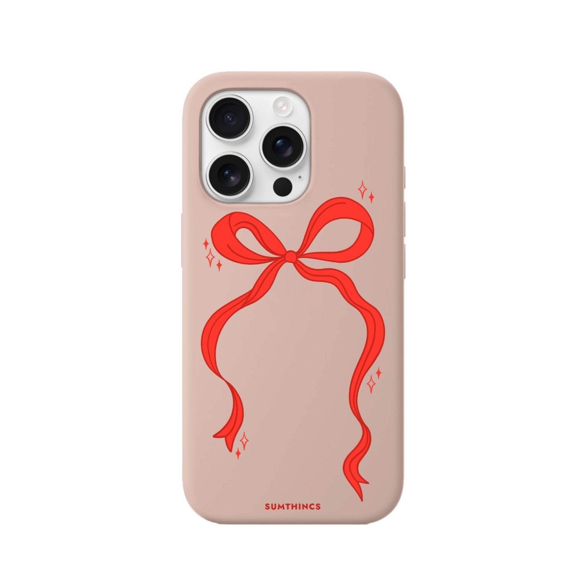 iPhone 16 Pro Red Bow Premium Telefon Kılıfı Bej - SUMTHINCS