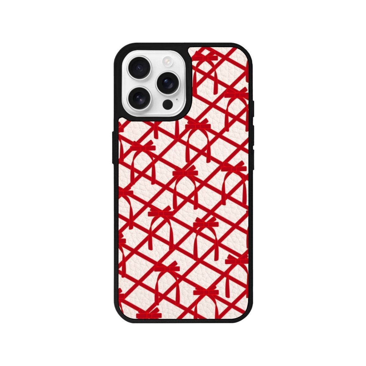 iPhone 16 Pro Ribbon Grid Leather Vegan Deri Telefon Kılıfı Bej - SUMTHINCS