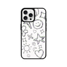 iPhone 16 Pro Silver Doodles Leather Vegan Deri Telefon Kılıfı - SUMTHINCS