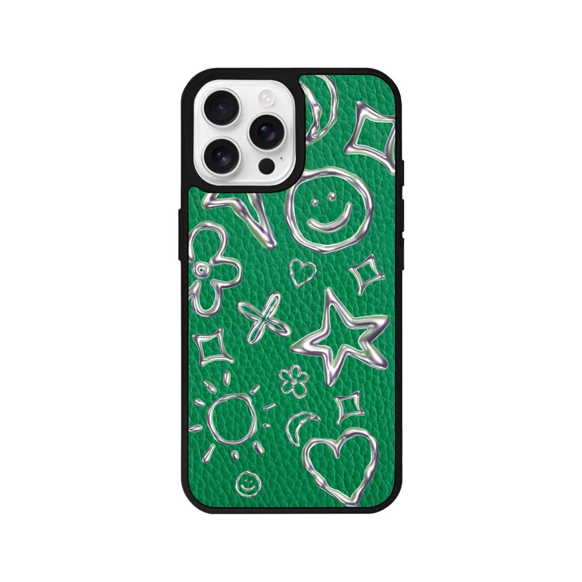 iPhone 16 Pro Silver Doodles Leather Vegan Deri Telefon Kılıfı - SUMTHINCS