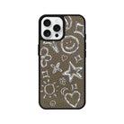 iPhone 16 Pro Silver Doodles Leather Vegan Deri Telefon Kılıfı - SUMTHINCS