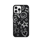 iPhone 16 Pro Silver Doodles Leather Vegan Deri Telefon Kılıfı - SUMTHINCS
