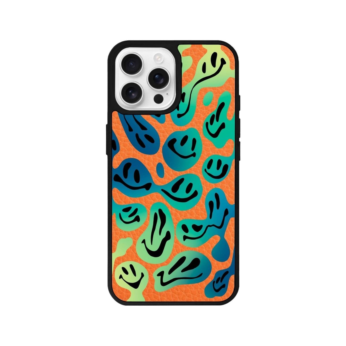 iPhone 16 Pro Smiley Leather Vegan Deri Telefon Kılıfı Turuncu - SUMTHINCS