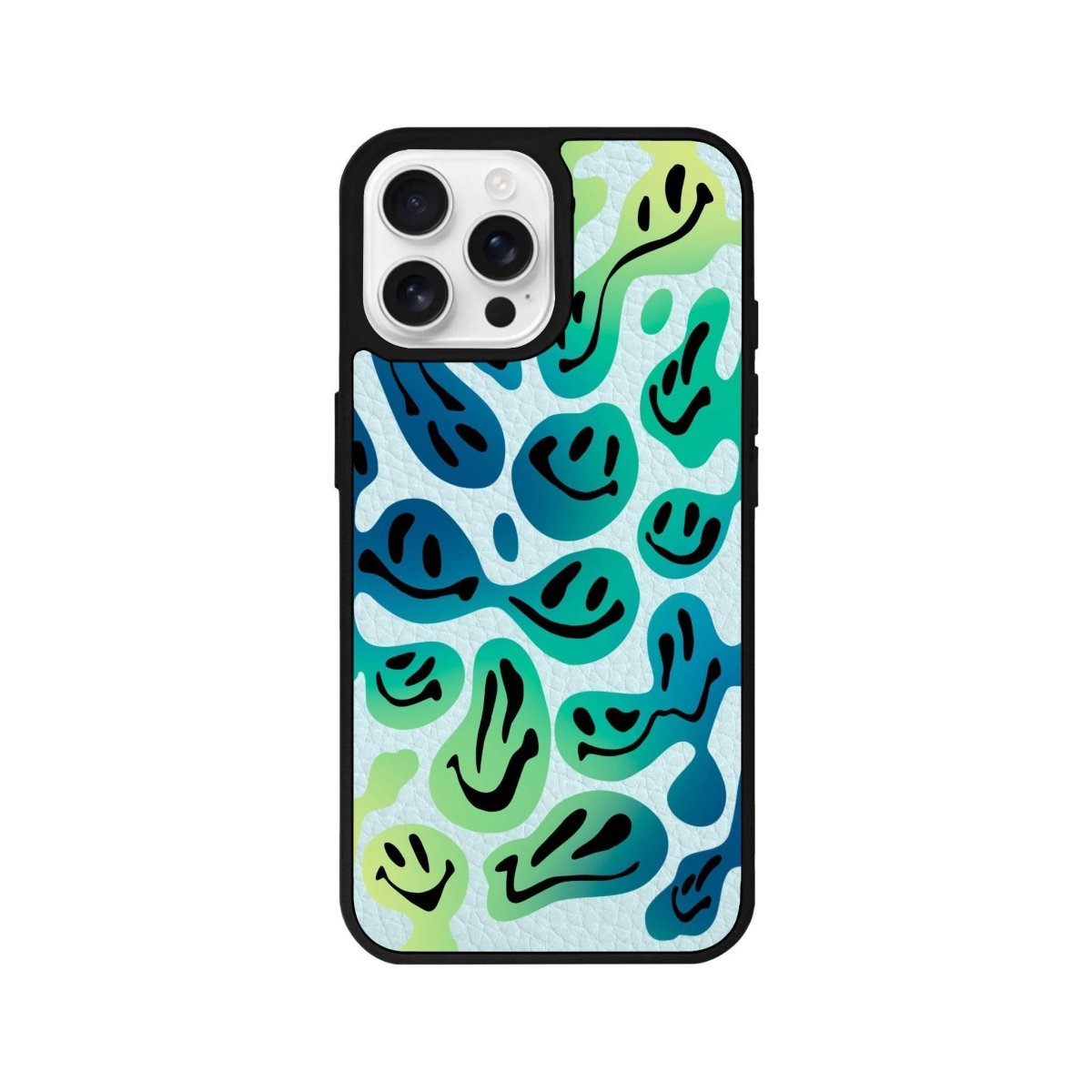 iPhone 16 Pro Smiley Leather Vegan Deri Telefon Kılıfı Açık Mavi - SUMTHINCS