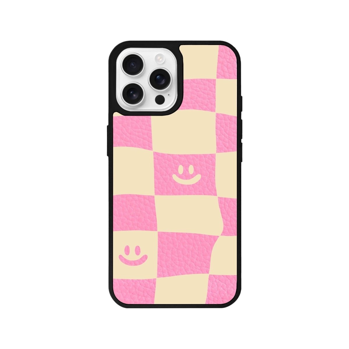 iPhone 16 Pro Smiling Check Leather Vegan Deri Telefon Kılıfı - SUMTHINCS