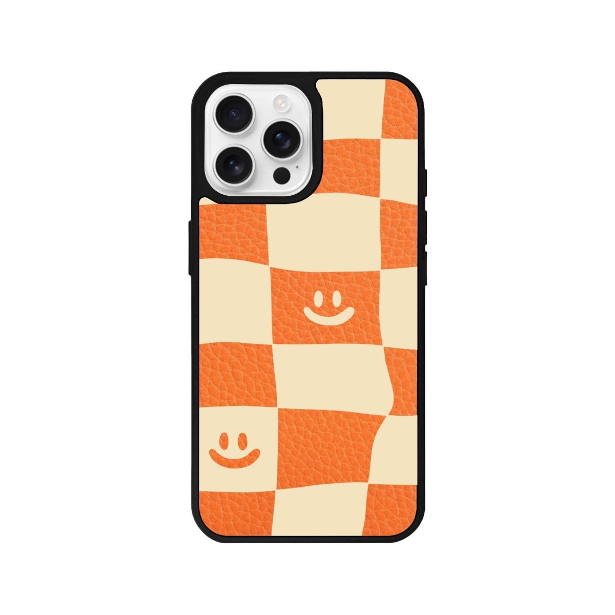 iPhone 16 Pro Smiling Check Leather Vegan Deri Telefon Kılıfı - SUMTHINCS