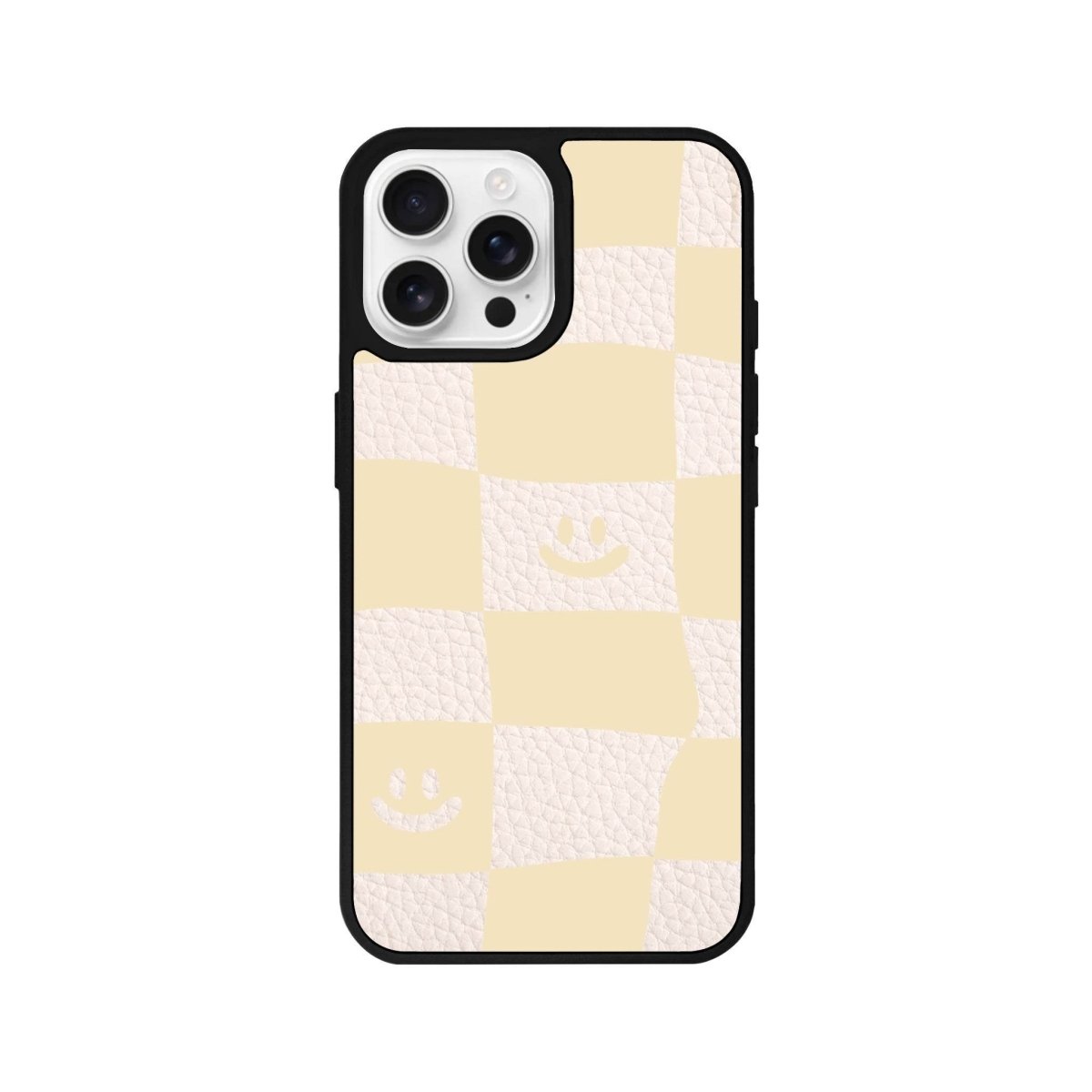 iPhone 16 Pro Smiling Check Leather Vegan Deri Telefon Kılıfı - SUMTHINCS