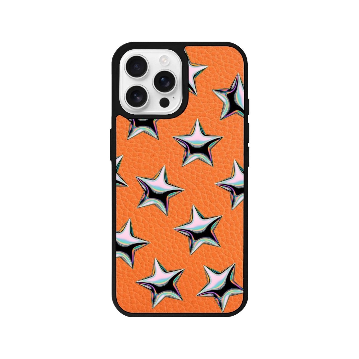 iPhone 16 Pro Stars Leather Vegan Deri Telefon Kılıfı Turuncu - SUMTHINCS
