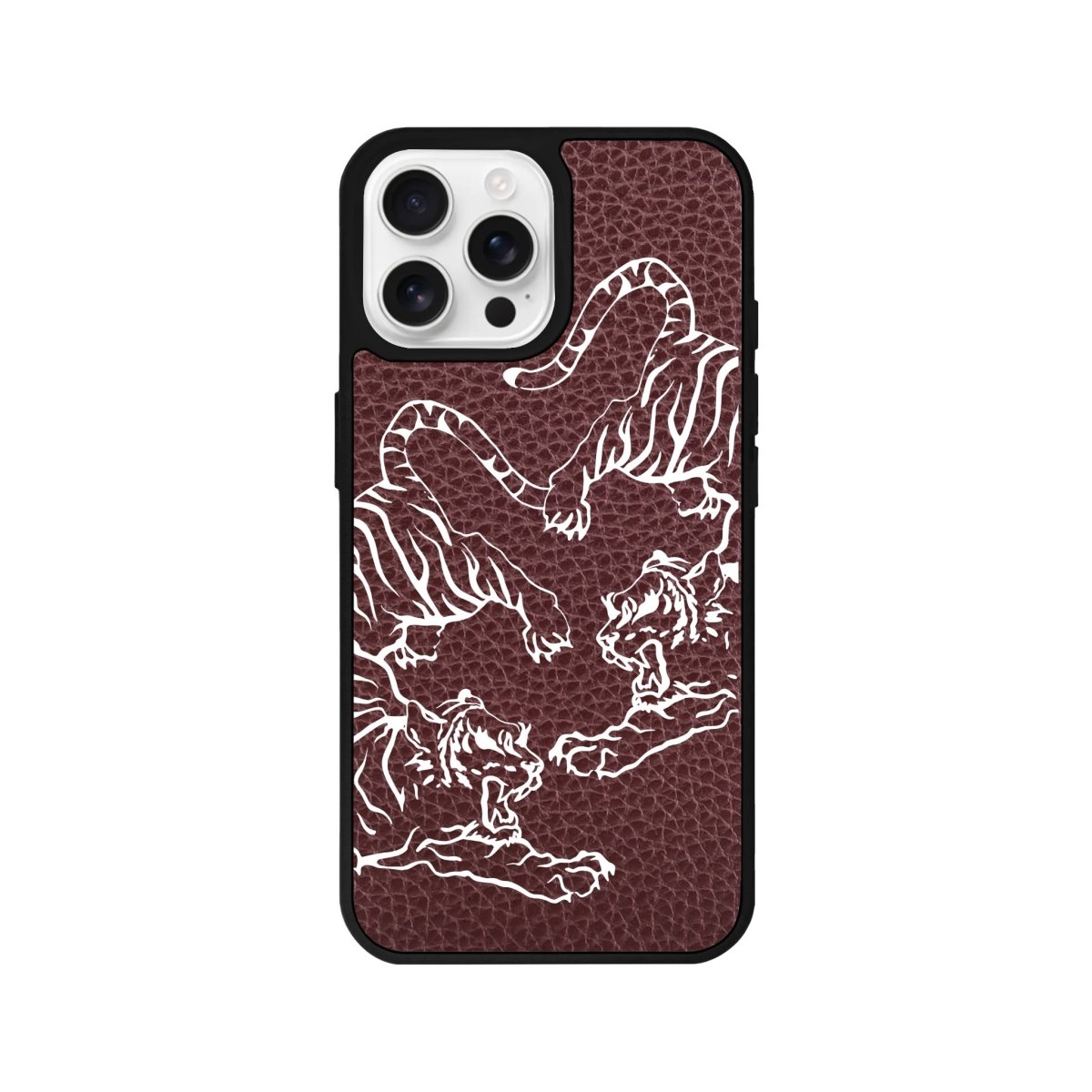 iPhone 16 Pro Tigers Leather Vegan Deri Telefon Kılıfı Bordo - SUMTHINCS