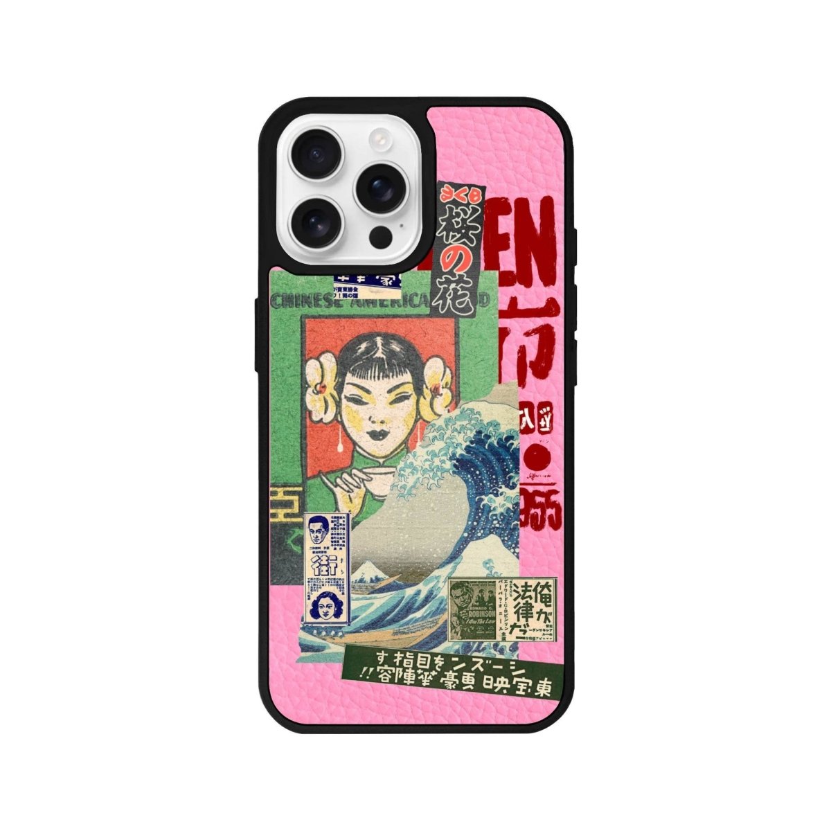 iPhone 16 Pro Vintage Poster Leather Vegan Deri Telefon Kılıfı Pembe - SUMTHINCS