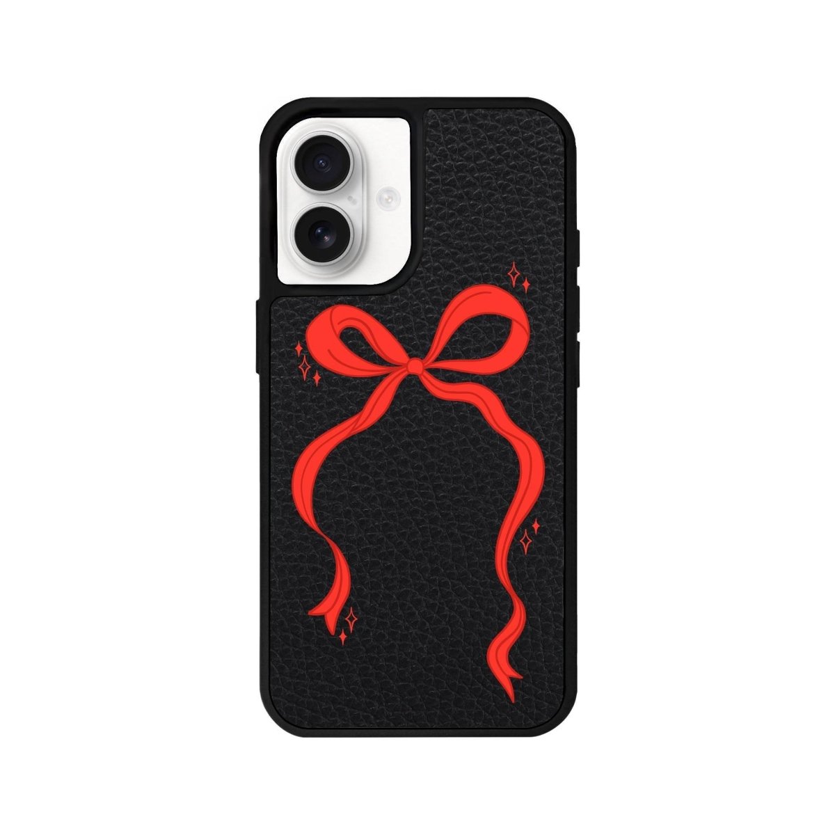 iPhone 16 Red Bow Leather Vegan Deri Telefon Kılıfı Siyah - SUMTHINCS