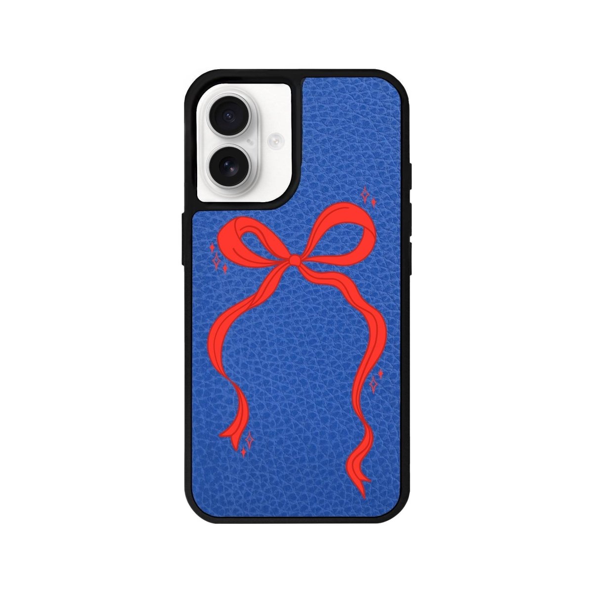 iPhone 16 Red Bow Leather Vegan Deri Telefon Kılıfı Mavi - SUMTHINCS