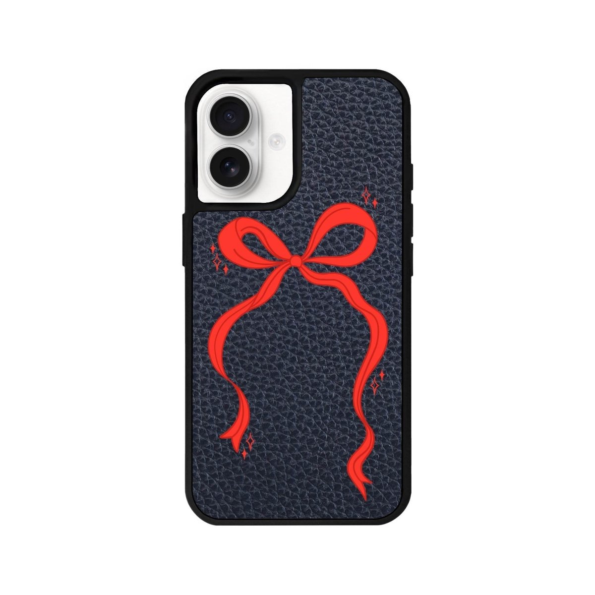 iPhone 16 Red Bow Leather Vegan Deri Telefon Kılıfı Pasifik Mavi - SUMTHINCS