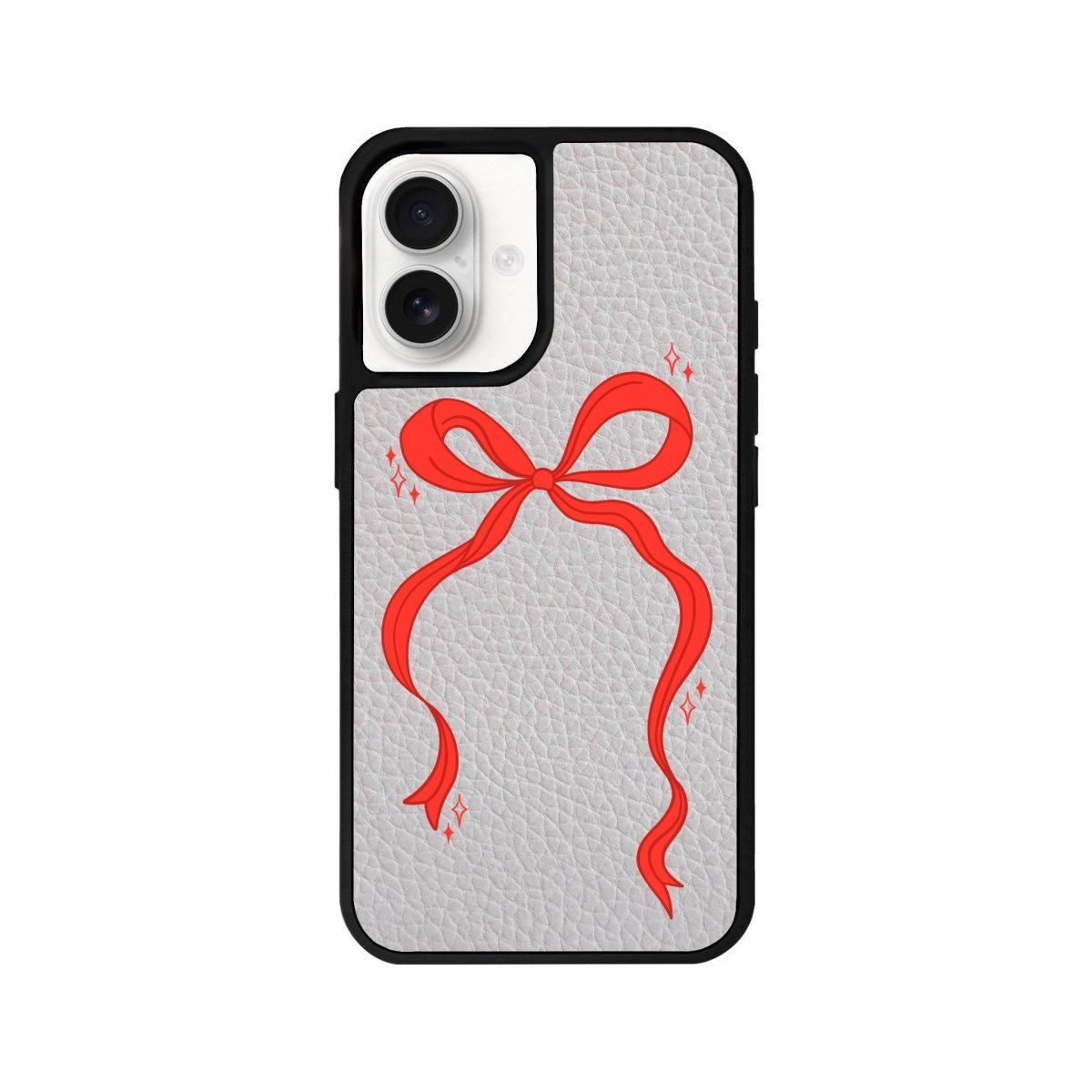 iPhone 16 Red Bow Leather Vegan Deri Telefon Kılıfı Gri - SUMTHINCS