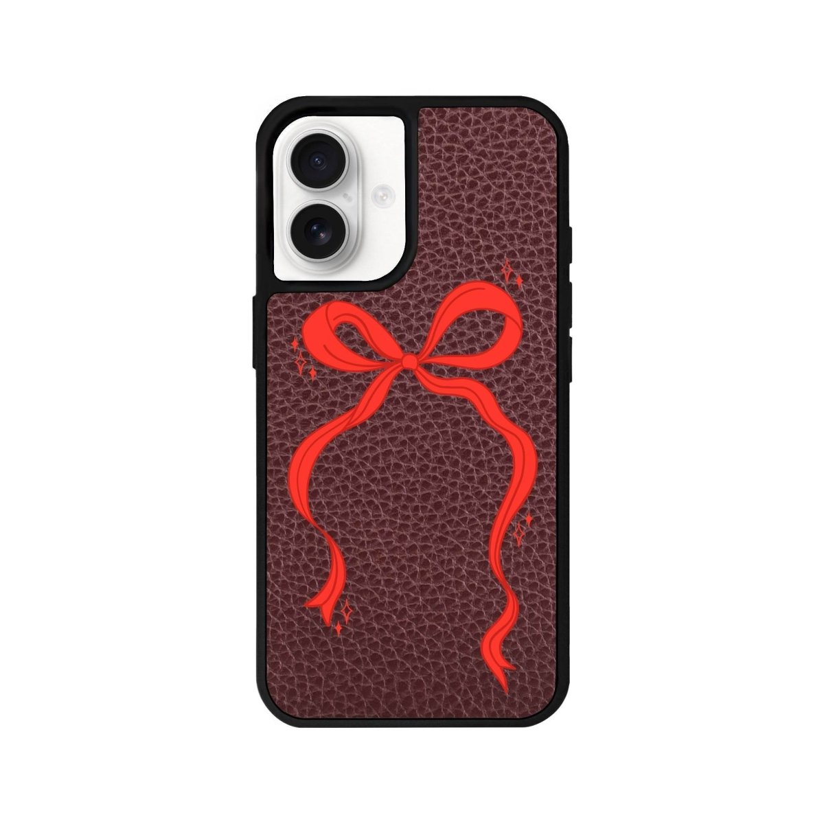 iPhone 16 Red Bow Leather Vegan Deri Telefon Kılıfı Bordo - SUMTHINCS