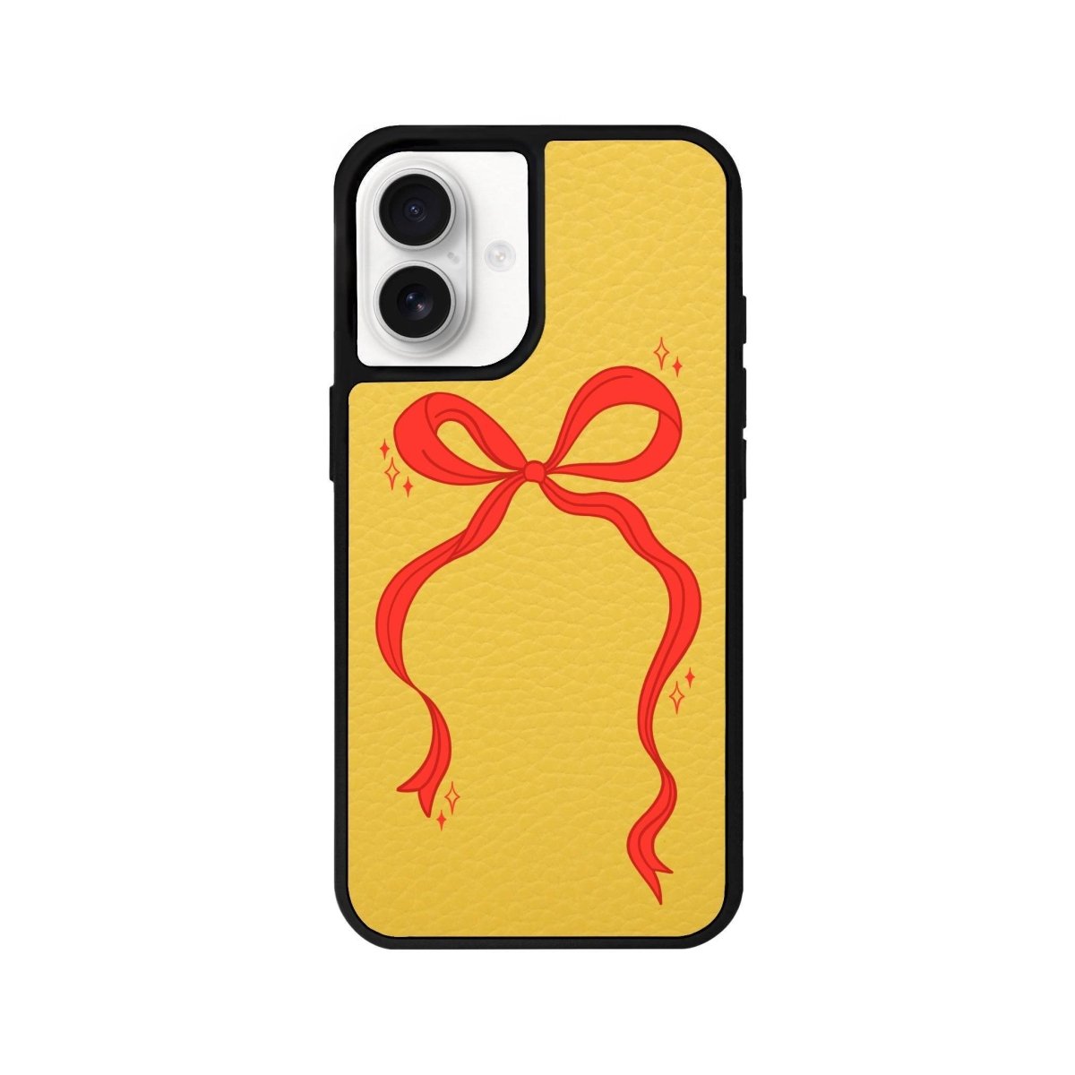 iPhone 16 Red Bow Leather Vegan Deri Telefon Kılıfı Sarı - SUMTHINCS