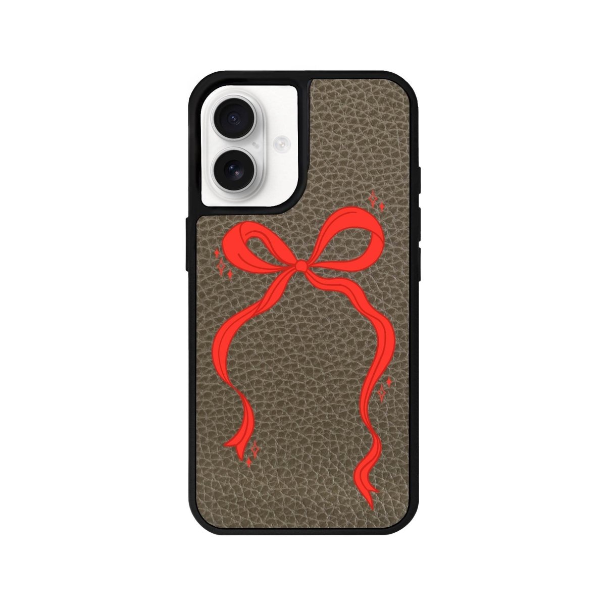 iPhone 16 Red Bow Leather Vegan Deri Telefon Kılıfı Haki - SUMTHINCS