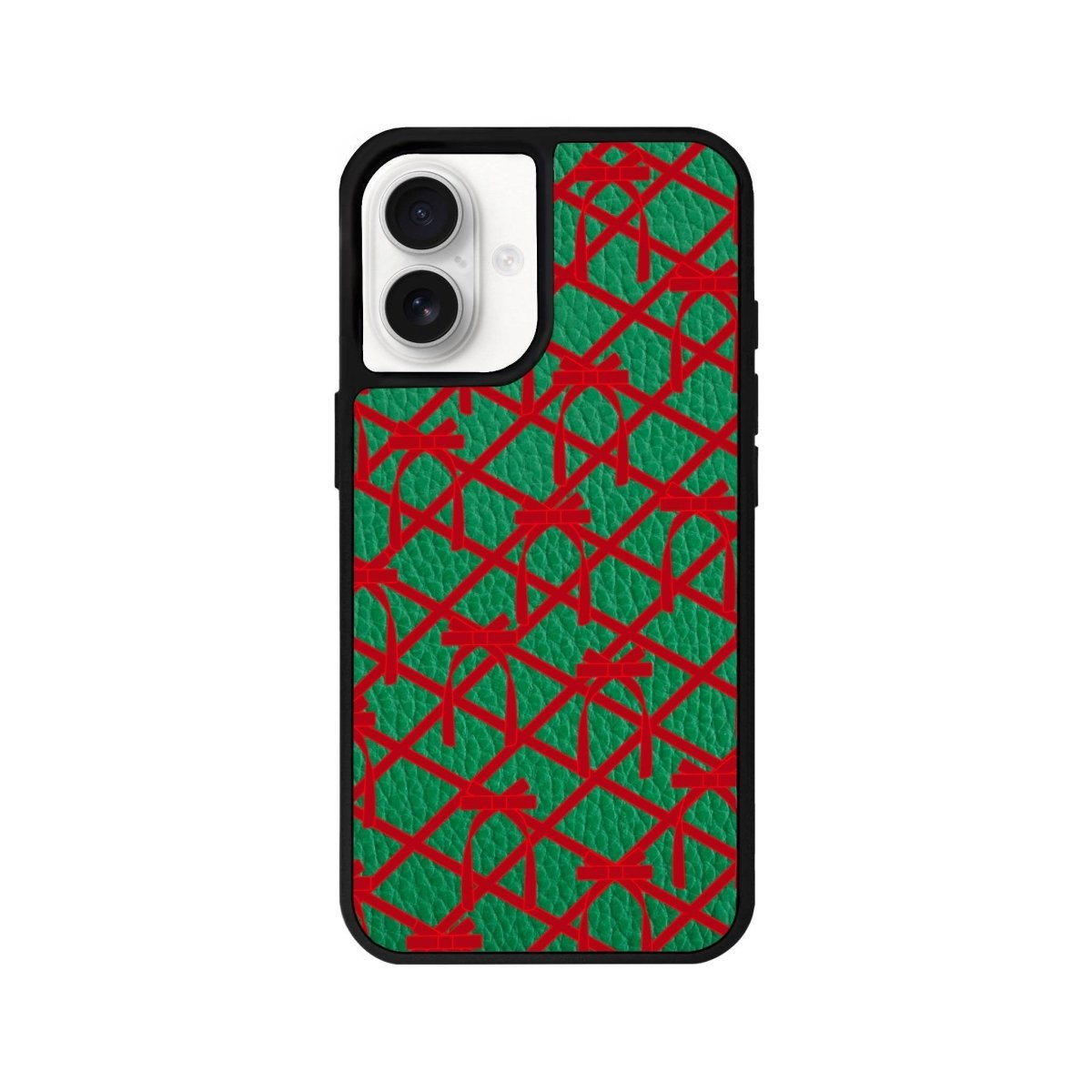 iPhone 16 Ribbon Grid Leather Vegan Deri Telefon Kılıfı Yeşil - SUMTHINCS