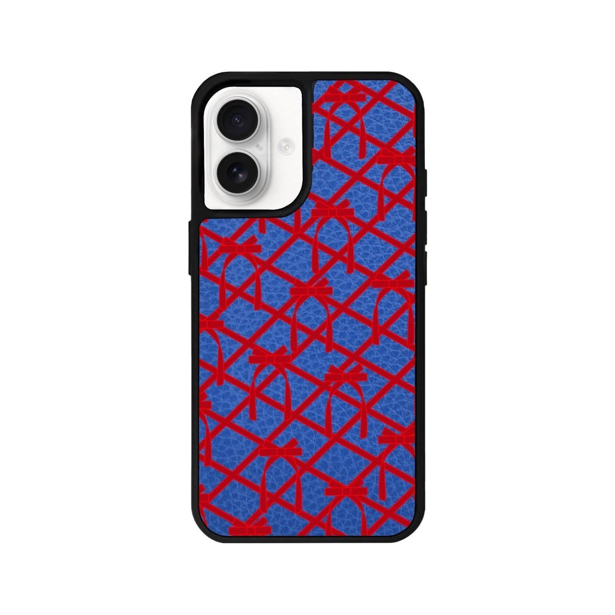 iPhone 16 Ribbon Grid Leather Vegan Deri Telefon Kılıfı Mavi - SUMTHINCS