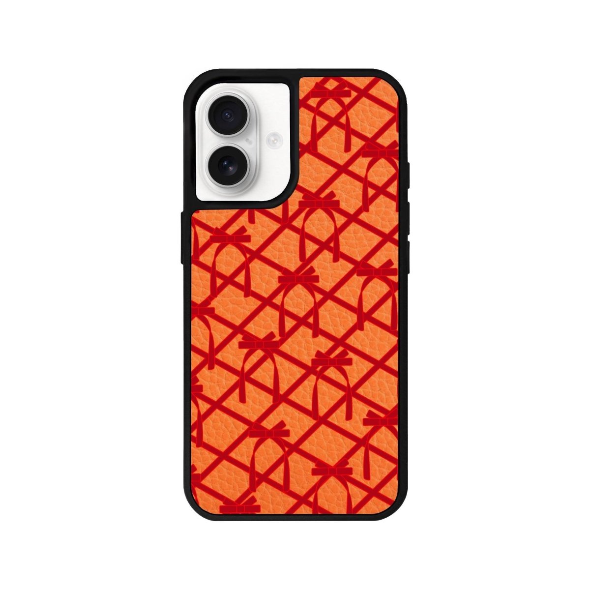 iPhone 16 Ribbon Grid Leather Vegan Deri Telefon Kılıfı Turuncu - SUMTHINCS