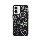 iPhone 16 Silver Doodles Leather Vegan Deri Telefon Kılıfı - SUMTHINCS