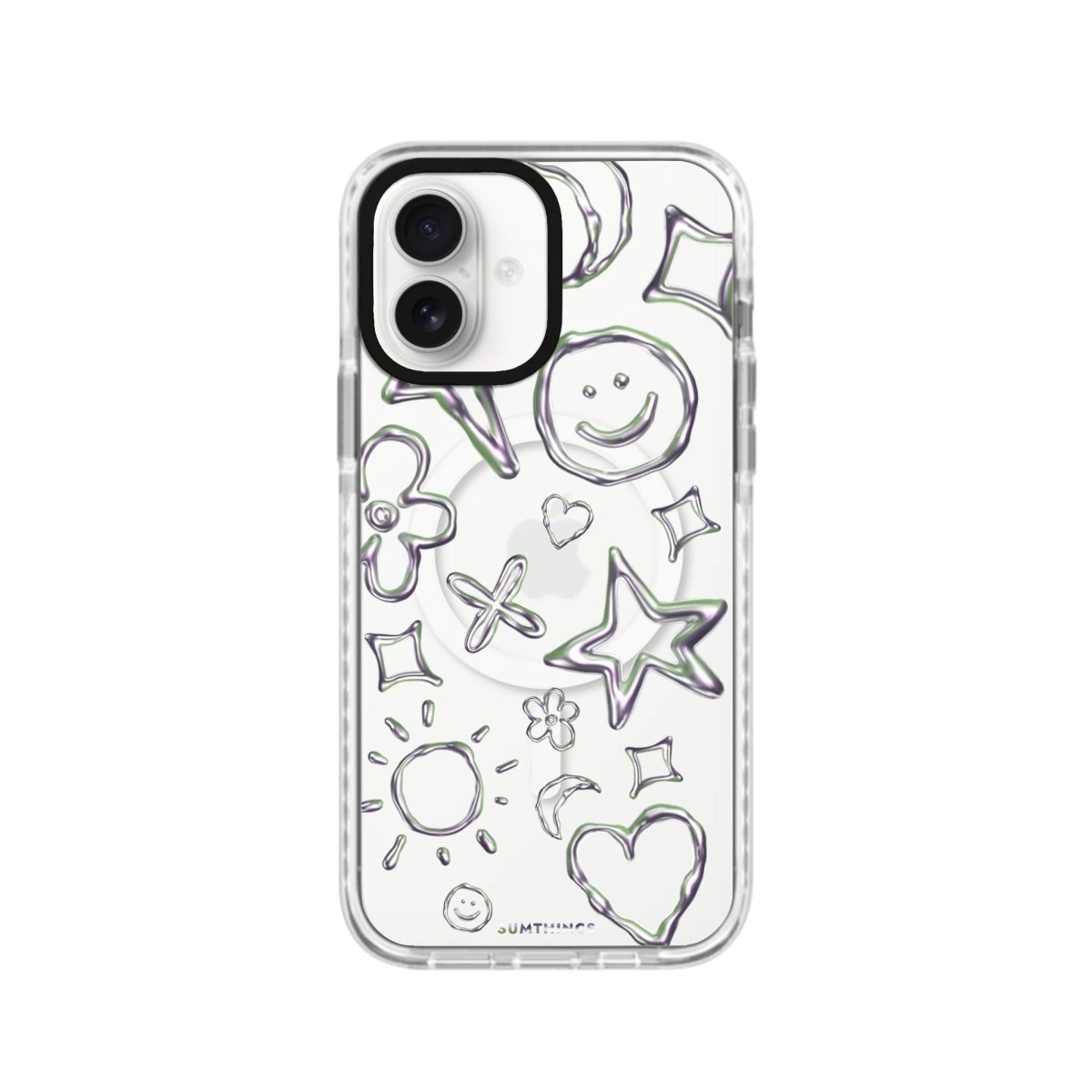 iPhone 16 Silver Doodles Magsafe Procase Şeffaf Telefon Kılıfı Beyaz Şeffaf - SUMTHINCS