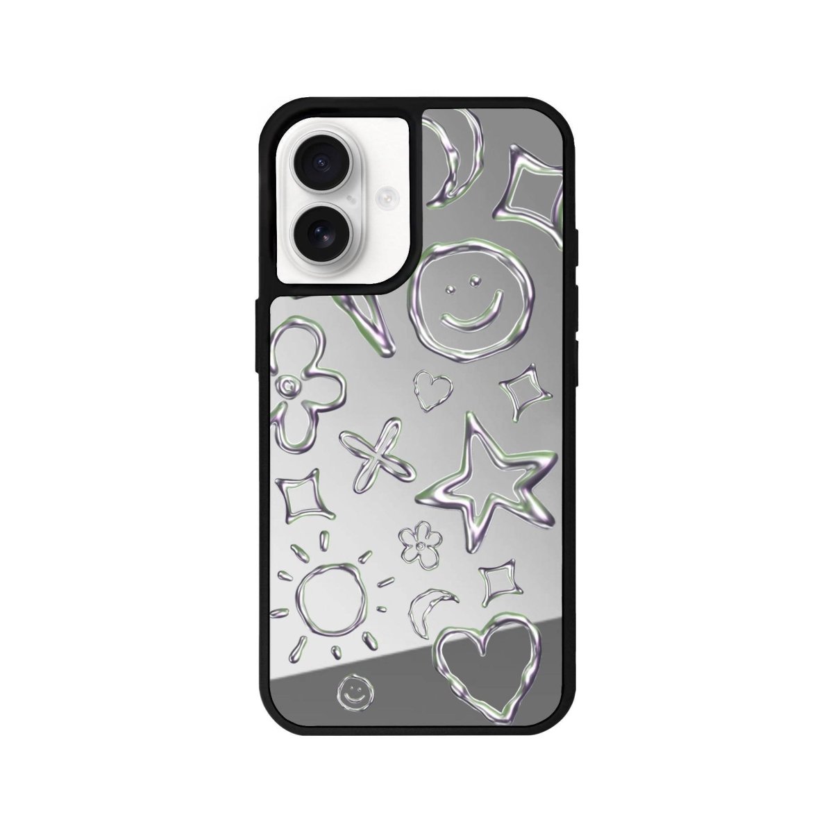 iPhone 16 Silver Doodles Mirror Aynalı Telefon Kılıfı Gümüş - SUMTHINCS