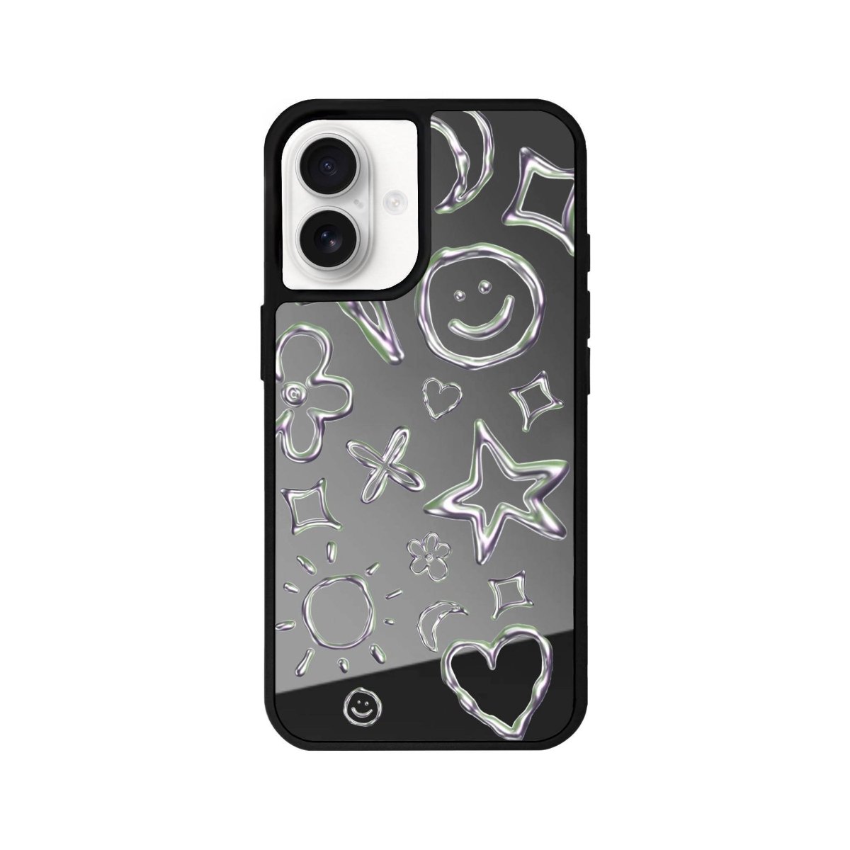 iPhone 16 Silver Doodles Mirror Aynalı Telefon Kılıfı Antrasit - SUMTHINCS