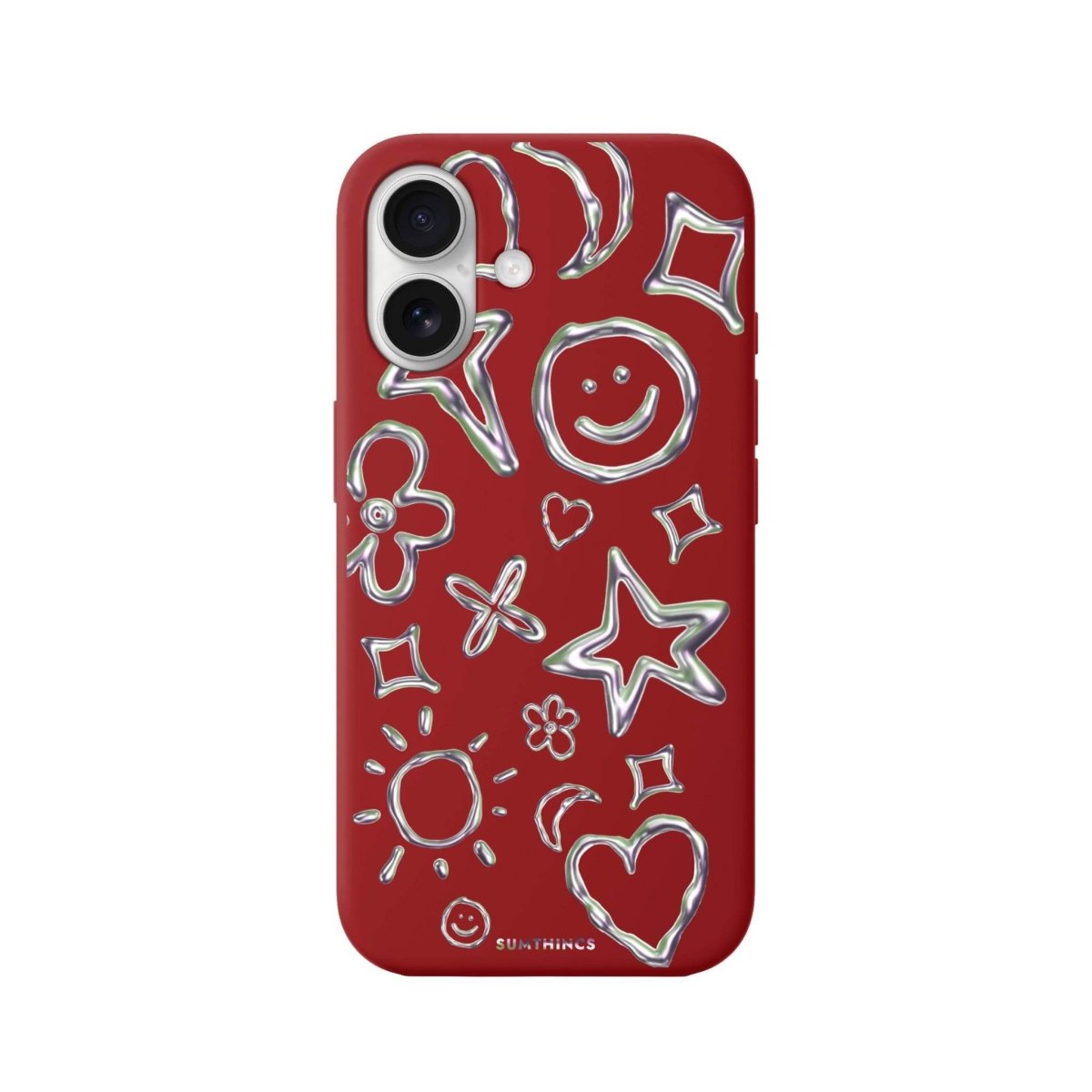 iPhone 16 Silver Doodles Premium Telefon Kılıfı Kırmızı - SUMTHINCS