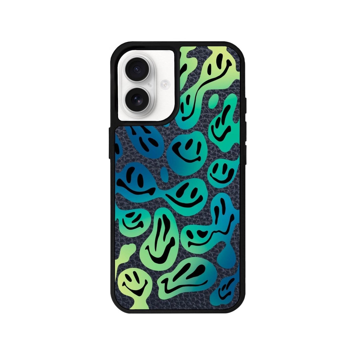 iPhone 16 Smiley Leather Vegan Deri Telefon Kılıfı Pasifik Mavi - SUMTHINCS