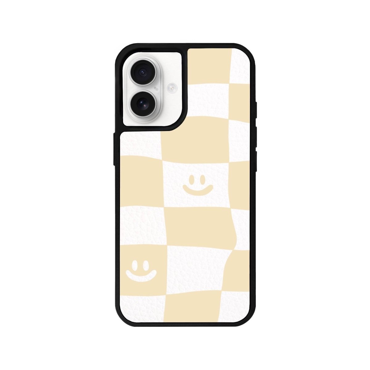 iPhone 16 Smiling Check Leather Vegan Deri Telefon Kılıfı Beyaz - SUMTHINCS