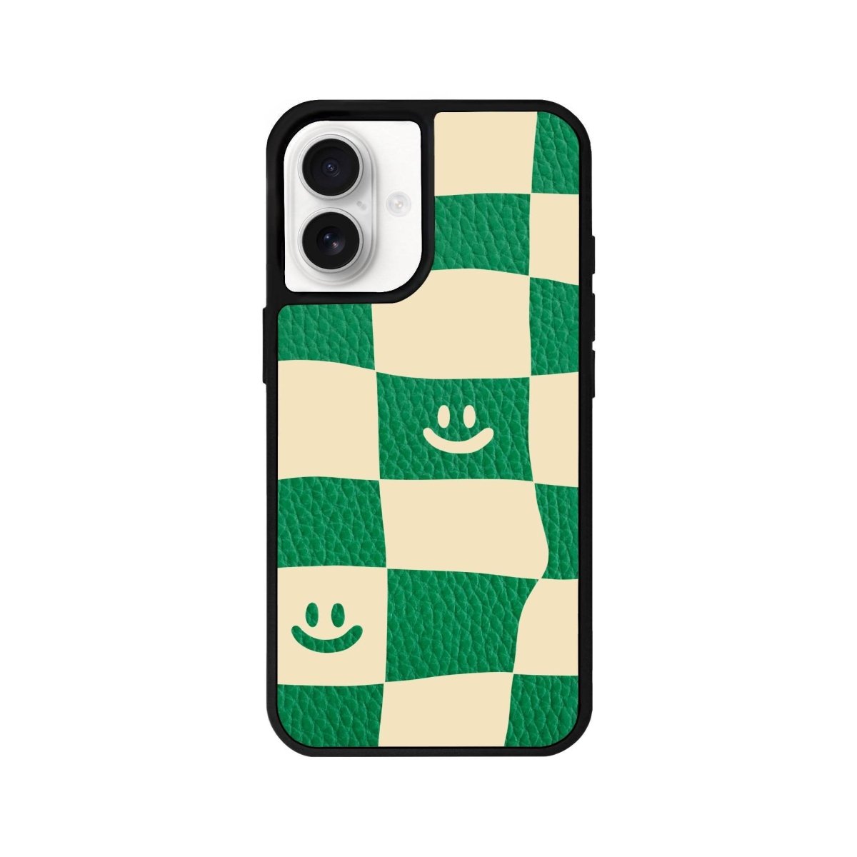 iPhone 16 Smiling Check Leather Vegan Deri Telefon Kılıfı Yeşil - SUMTHINCS