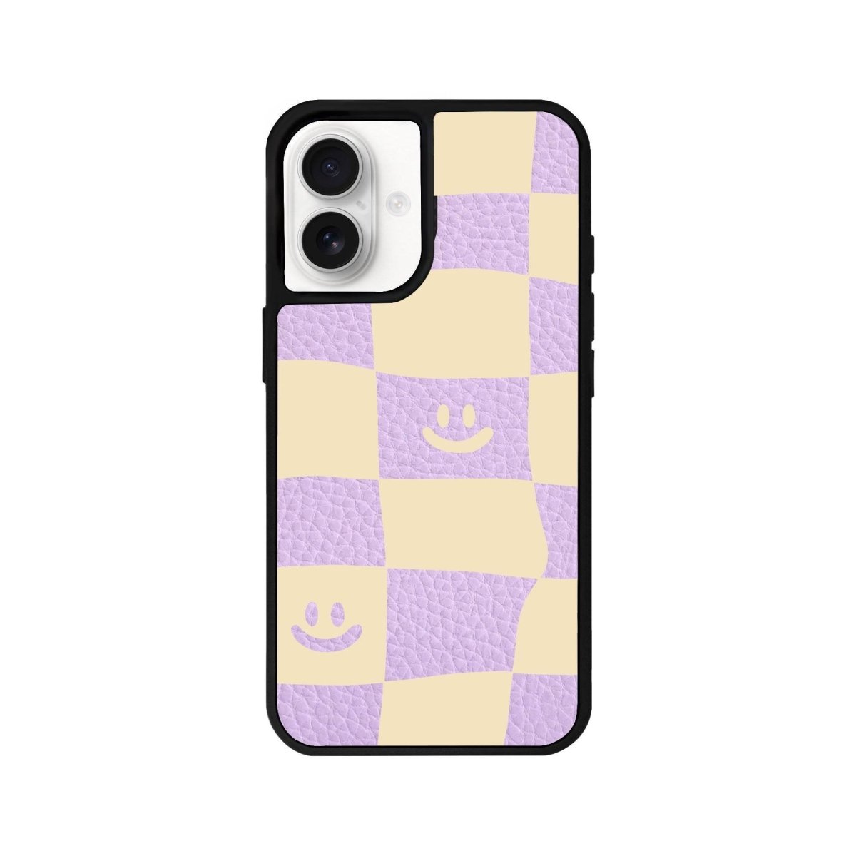 iPhone 16 Smiling Check Leather Vegan Deri Telefon Kılıfı Lila - SUMTHINCS